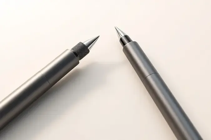 Comparação entre caneta stylus ponta dupla e ponta fina em renderização 3D conceitual