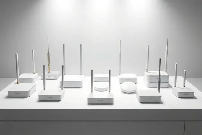 Renderização 3D de diferentes modelos de access point com características variadas em exposição clean
