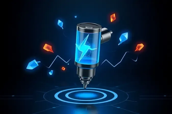 Render 3D de carregador veicular com raios de energia simbolizando tecnologia de carregamento rápido Power Delivery e Quick Charge.