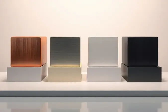 Representação 3D conceitual das classes de amplificadores de som como esculturas geométricas minimalistas