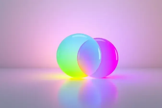 Renderização 3D conceitual de espaços de cores sRGB, Adobe RGB e DCI-P3 como formas cromáticas translúcidas sobrepostas.