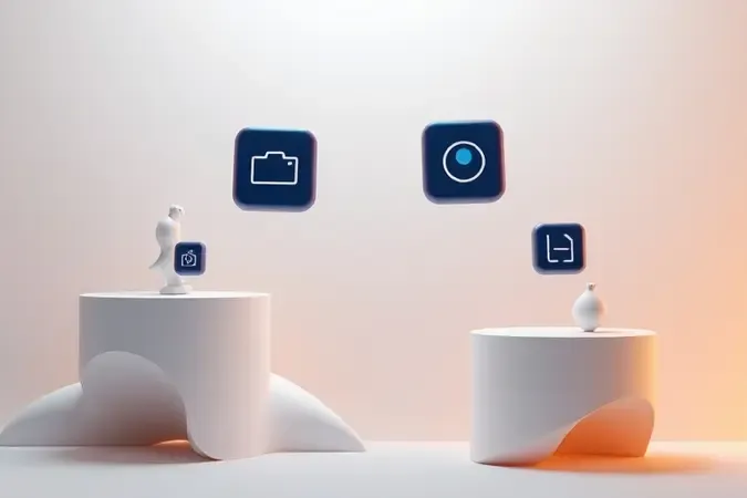 Interface conceitual moderna com ícones de especificações de câmera para escolha de equipamento de live streaming