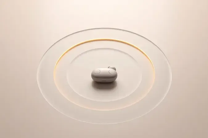Renderização 3D conceitual de fone de ouvido sem fio cercado por anéis abstratos representando critérios de escolha.