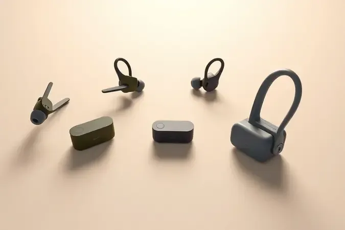 Três estilos de fones TWS sem marca representando diferentes perfis de uso em composição 3D minimalista.