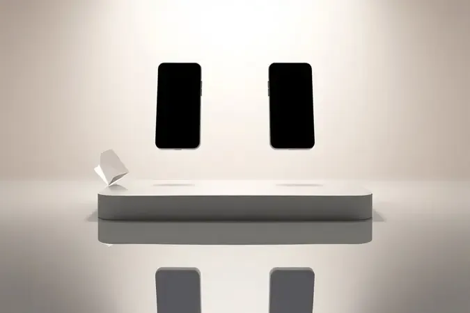 Conceito 3D de comparação entre smartphones para ajudar na escolha do melhor celular Motorola.
