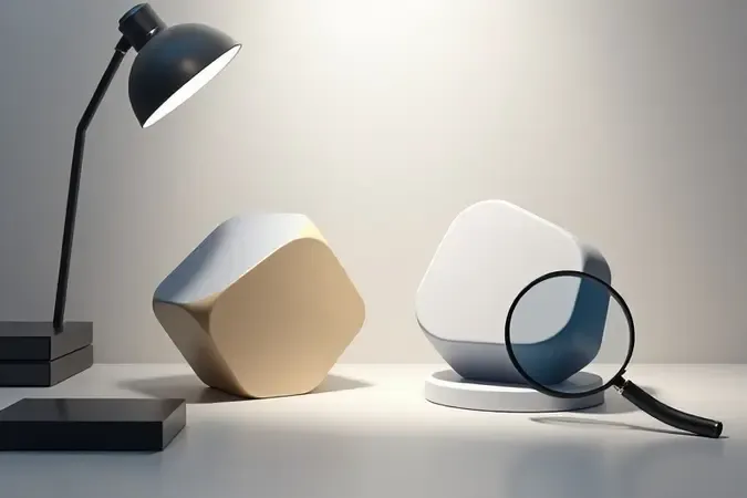 Cena conceitual 3D representando o processo de escolha e avaliação de uma impressora A3 com elementos abstratos de comparação.