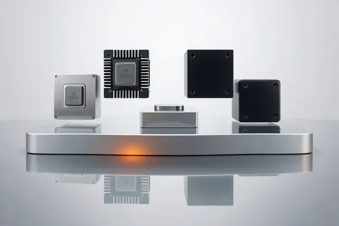 Composição conceitual em 3D com elementos abstratos representando componentes de um mini PC, simbolizando o processo de escolha do modelo ideal.