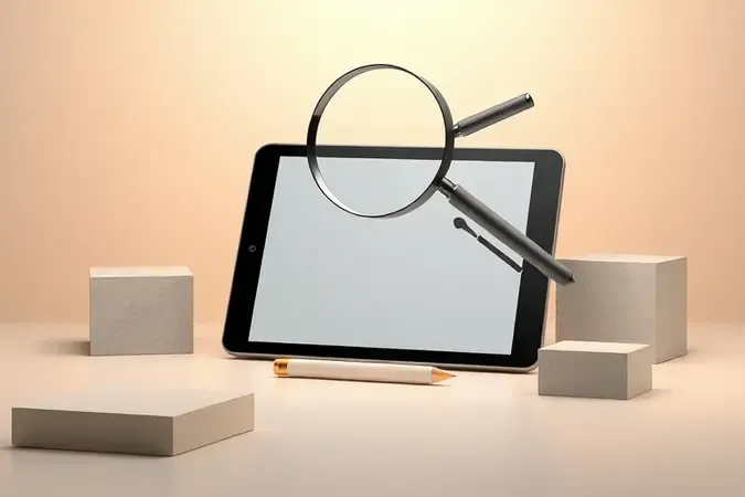 Tablet com caneta stylus e elementos visuais de avaliação, conceito 3D sobre como escolher o melhor tablet.