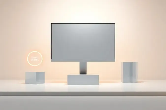 Composição conceitual 3D com monitor 24 polegadas e elementos abstratos representando critérios como resolução e taxa de atualização.