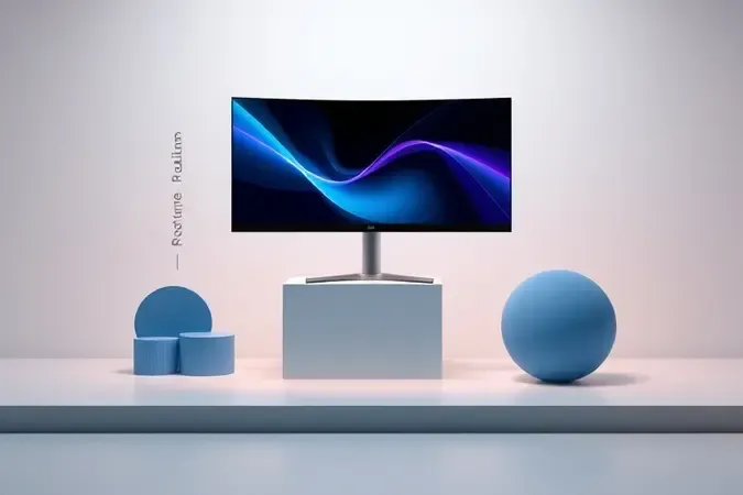 Guia visual para escolha de monitor curvo destacando especificações técnicas como curvatura, resolução e taxa de atualização.