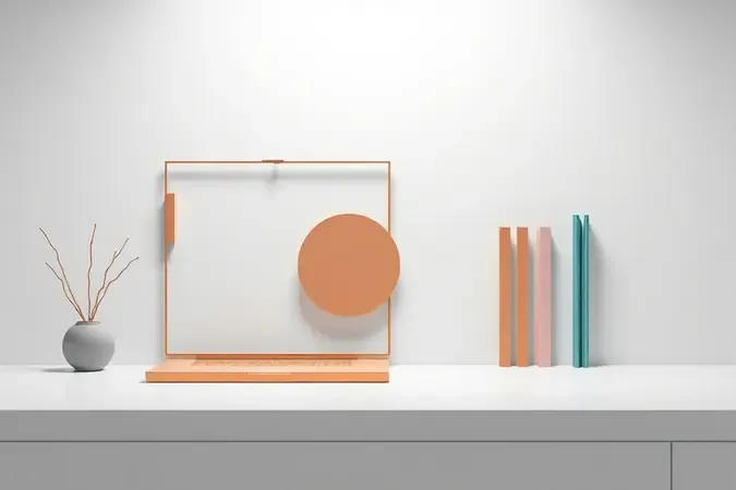 Composição 3D conceitual com formas geométricas abstratas representando critérios para escolher um notebook de entrada.