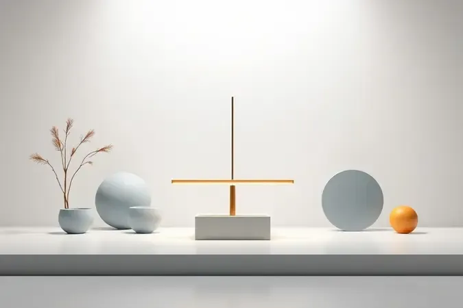 Composição conceitual 3D representando critérios de escolha de patinete elétrico com formas geométricas elegantes.