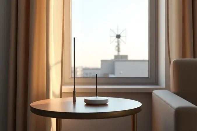 Comparação conceitual entre antena digital interna compacta e antena externa maior, destacando diferenças visuais e de posicionamento.