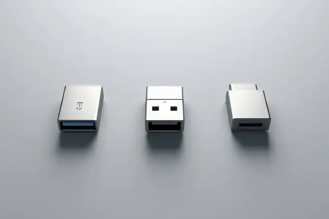 Representação conceitual dos diferentes tipos de conexão USB 3.0, USB-C e Thunderbolt para HDs externos.