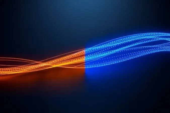 Render 3D conceitual comparando fluxos de dados de diferentes larguras de banda representando versões DisplayPort.