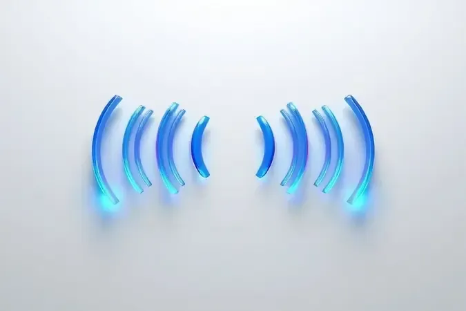 Comparação visual entre ondas de frequência 2.4GHz e 5GHz em render 3D com tons de azul e violeta.