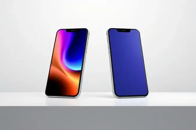 Comparação conceitual 3D entre duas linhas de smartphones Motorola Edge e Moto G lado a lado.