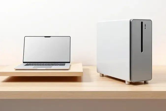 Comparação visual entre notebook e desktop para programação em renderização 3D conceitual com iluminação profissional