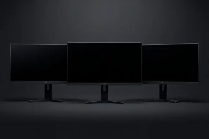 Comparação conceitual 3D entre tecnologias de painel IPS, VA e OLED para monitores de edição de vídeo.