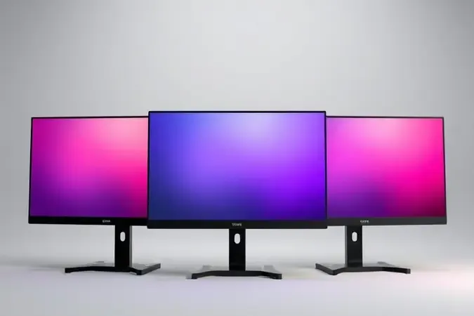 Comparação conceitual de três painéis de monitor IPS VA e TN em renderização 3D profissional.