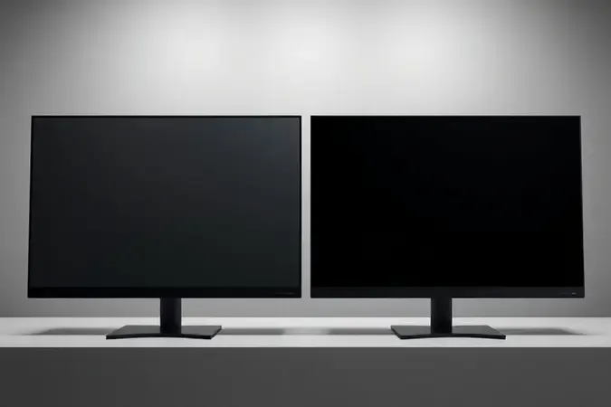 Comparação conceitual entre painel de monitor padrão e premium lado a lado, destacando diferenças de contraste e qualidade de imagem.
