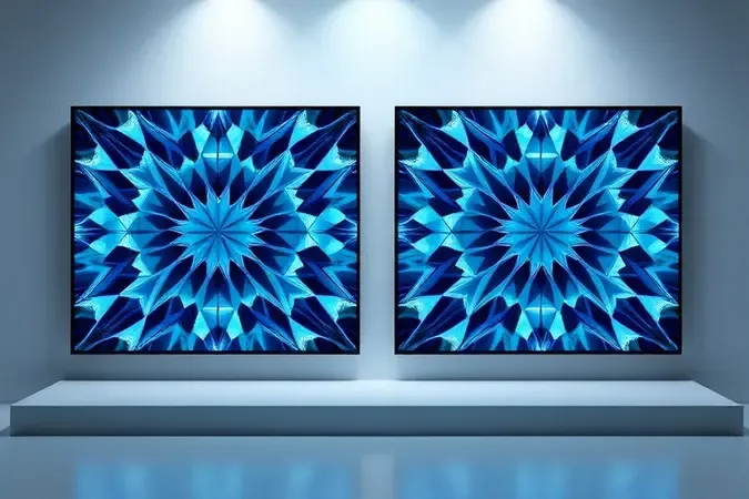 Comparação conceitual 3D entre resolução 4K e Full HD em painéis abstratos com iluminação profissional.