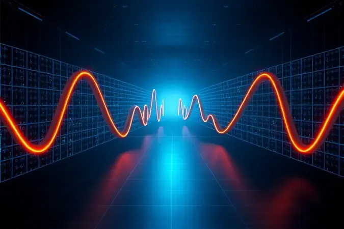 Composição 3D conceitual contrastando ondas digitais geométricas azuis com fitas analógicas fluidas em tom âmbar, simbolizando sistemas FPV.