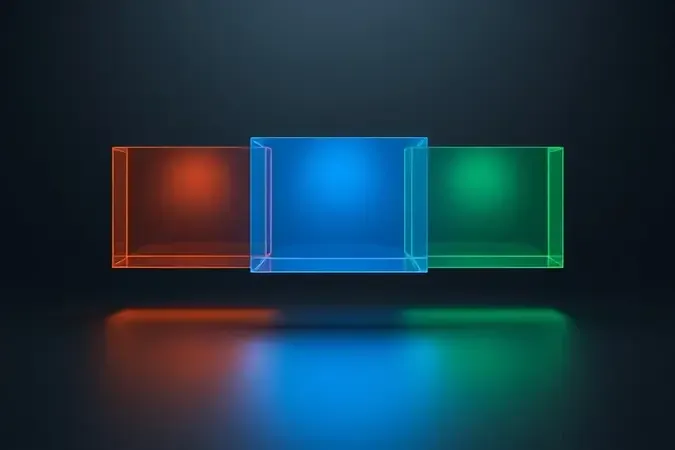 Painéis abstratos flutuantes representando diferentes sistemas operacionais para desenvolvimento de software em renderização 3D