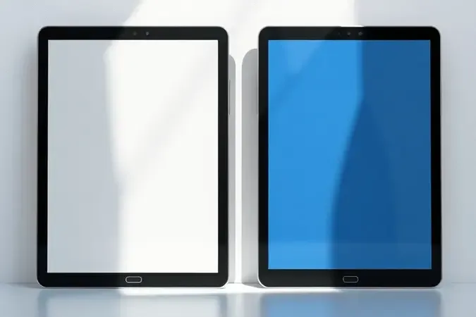 Comparação conceitual entre tela e-ink com textura fosca e tela LCD com brilho vibrante para leitura digital