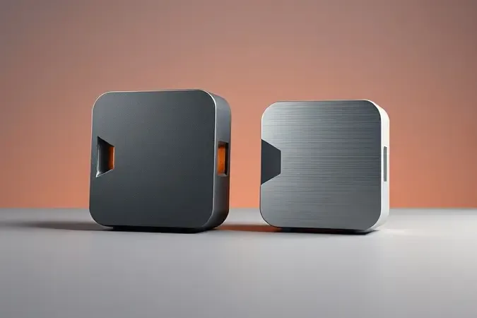 Render 3D conceitual de duas formas abstratas de processadores lado a lado comparando desempenho entre i3 e Celeron.