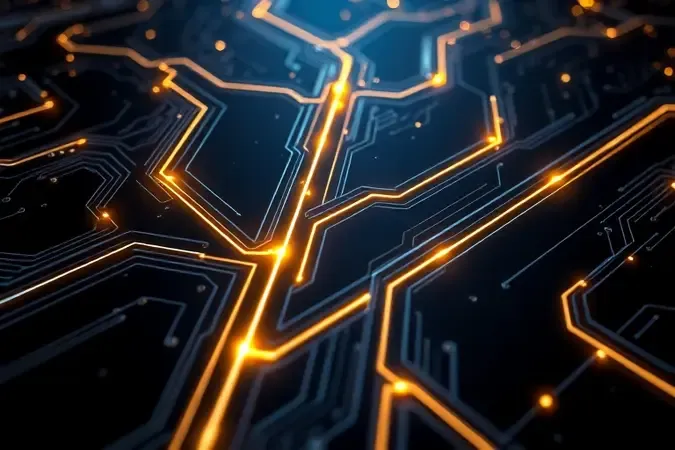 Visualização conceitual de trilhas de dados PCIe iluminadas representando compartilhamento de largura de banda em placa-mãe.
