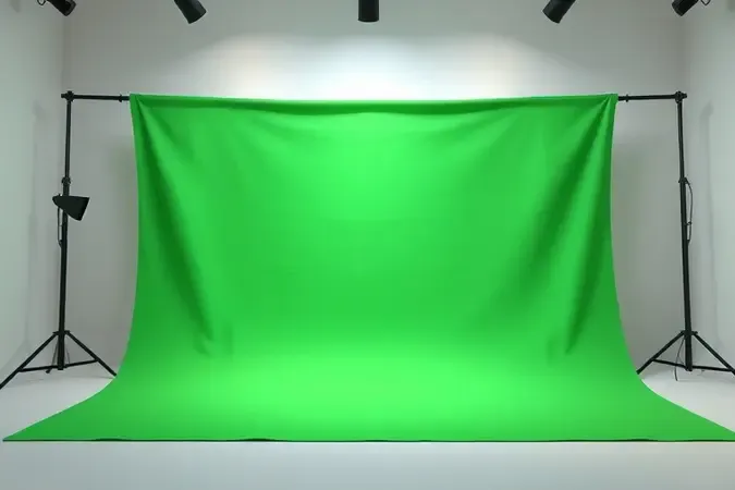 Representação 3D de um painel de chroma key verde com textura mate em estúdio profissional para remoção de fundo