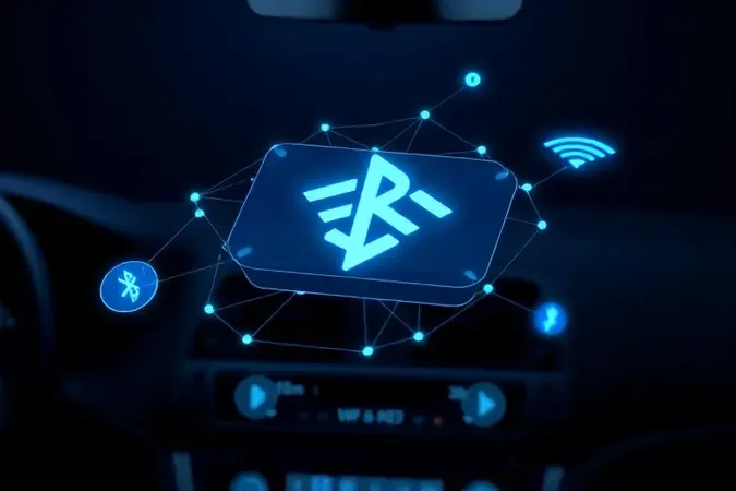 Conceito de conectividade sem fio para central multimídia automotiva em 3D