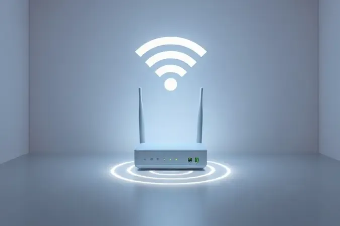 Render 3D mostrando o posicionamento ideal de um repetidor 5GHz entre o roteador e a área de cobertura.