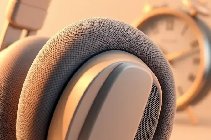 Render 3D destacando almofadas de headset com espuma de memória e faixa acolchoada, ideal para conforto em longas sessões de uso.