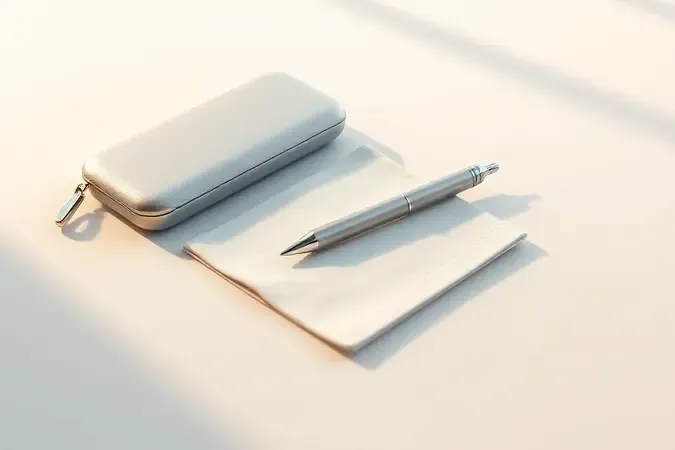 Caneta stylus sobre pano de microfibra com capa protetora, conceito 3D sobre cuidados e manutenção do acessório.