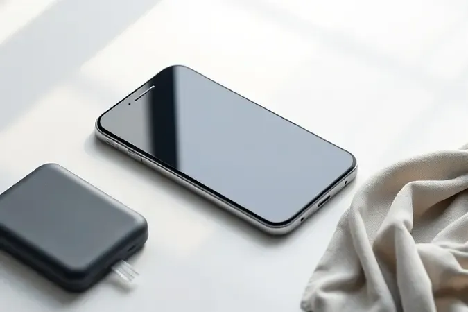 Smartphone com tela grande acompanhado de capa protetora e pano de microfibra representando cuidados diários.