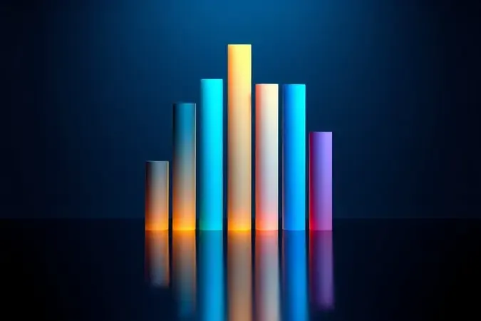 Visualização conceitual 3D de desempenho de FPS em 1440p com barras abstratas coloridas e iluminação profissional.