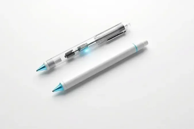 Comparação conceitual entre caneta stylus ativa e passiva para tablet em render 3D minimalista e limpo.
