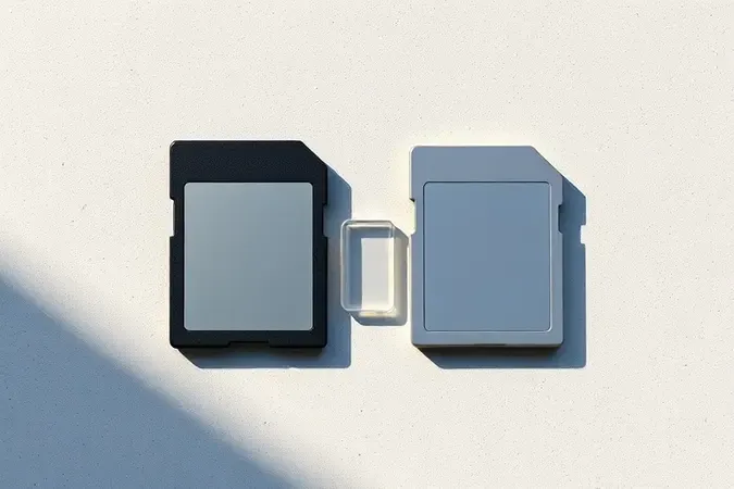 Comparação lado a lado entre cartão SD e microSD com adaptador entre eles em render 3D minimalista.