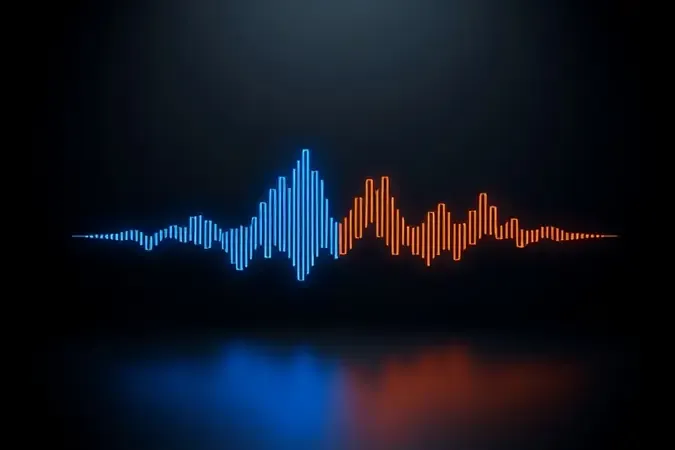 Comparação conceitual entre potência RMS limpa e potência comercial com ondas sonoras contrastantes em render 3D.