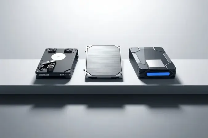 Render 3D conceitual mostrando diferentes tipos de HDs internos para auxiliar na escolha ideal