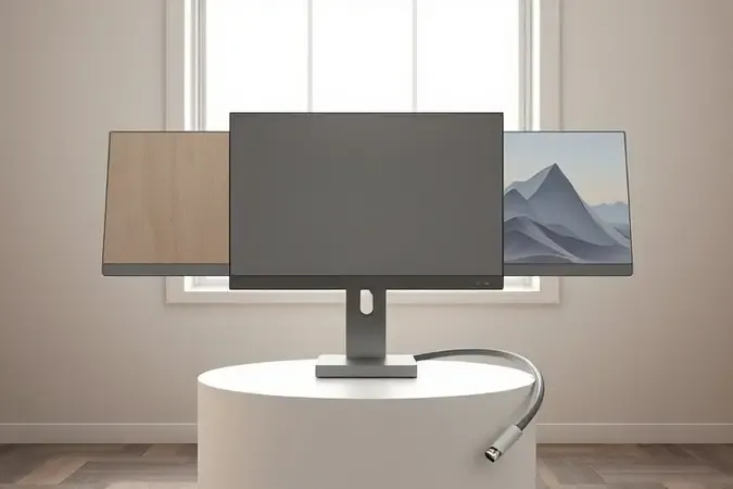 Composição 3D minimalista com painéis abstratos e cabo representando critérios de escolha de monitor 180Hz como painel resolução e conexões