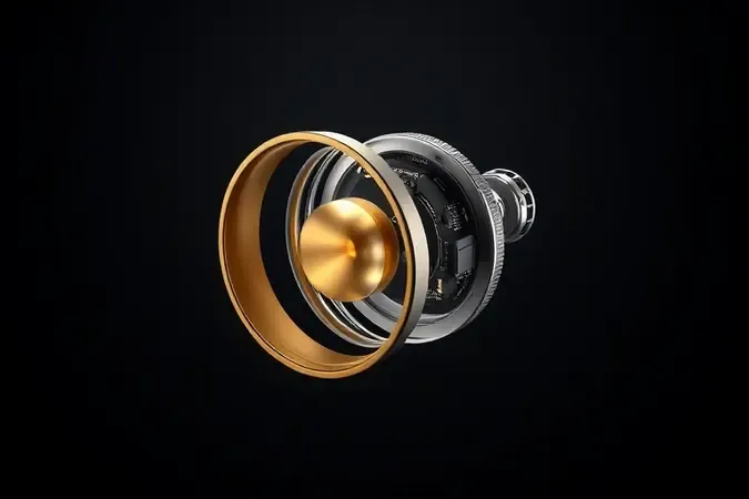 Render conceitual da estrutura interna de cápsula de microfone condensador com diafragma e backplate metálico visíveis