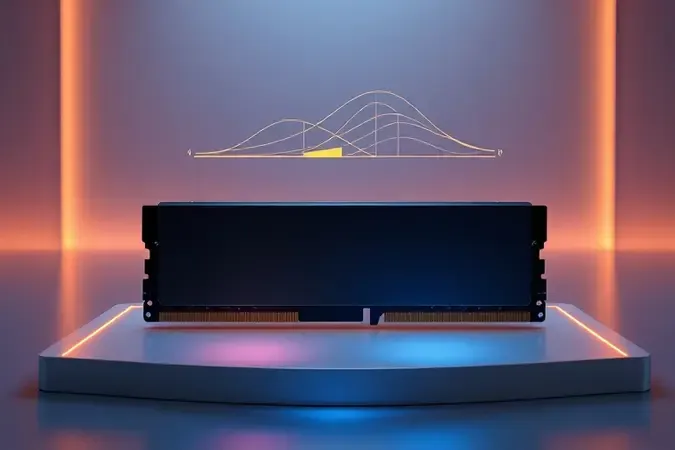Módulo de RAM com interface de otimização geométrica flutuante, representando tecnologia EXPO para overclock simplificado em Ryzen.