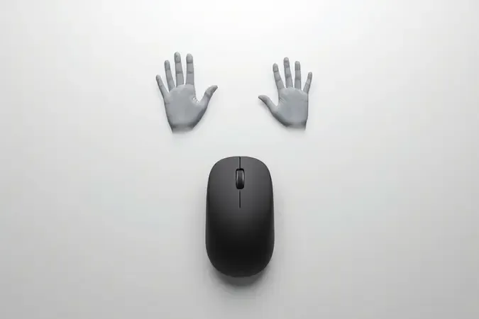 Render 3D mostrando três tipos de pegada para mouse gamer: palm grip, claw grip e fingertip grip em composição minimalista