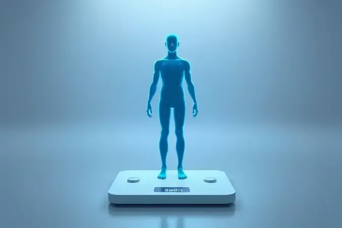 Ilustração 3D do funcionamento da bioimpedância com fluxo de corrente elétrica percorrendo o corpo humano