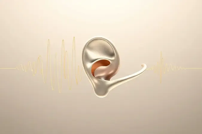 Ilustração conceitual 3D mostrando ondas sonoras viajando através da estrutura óssea para demonstrar o princípio da condução óssea.
