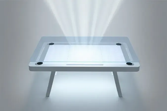 Renderização 3D didática mostrando camadas internas de LEDs de uma mesa de luz para desenho em estilo cutaway
