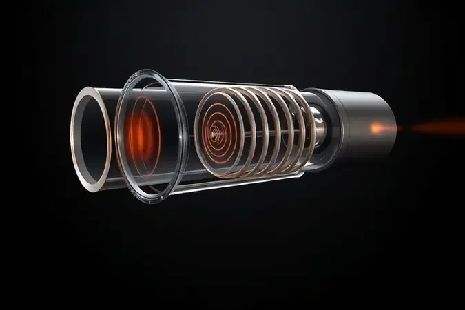 Renderização 3D conceitual do funcionamento interno de um microfone shotgun com tubo de interferência e ondas sonoras direcionais.
